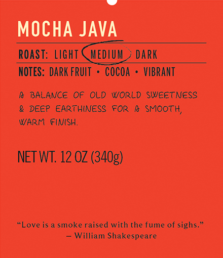 Mocha java medium roast coffee blend label