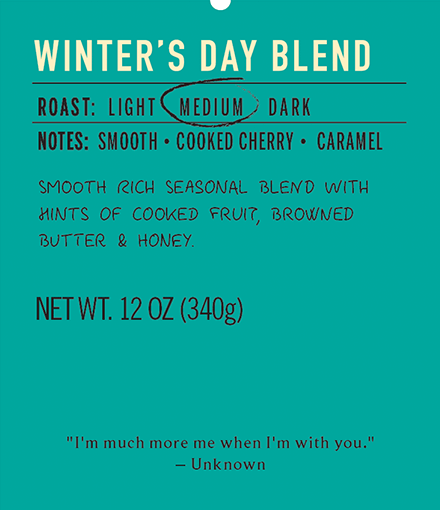Winter&#39;s day blend medium roast coffee label