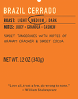 brazil cerrado medium roast coffee label