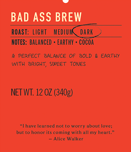 Bad ass brew dark roast coffee label