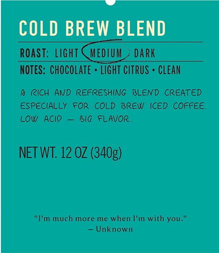 Cold brew medium roast coffee blend label