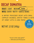 Decaf sumatra dark roast coffee label