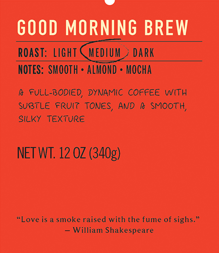 Good morning brew medium roast coffee blend label