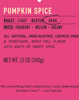 Pumpkin spice dark roast coffee flavor label