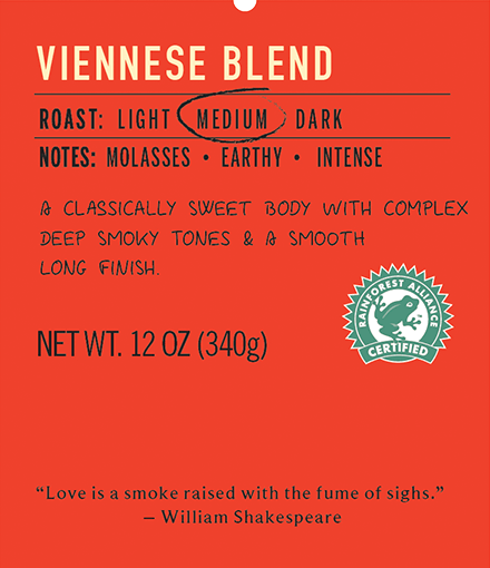 Viennese medium roast coffee blend label