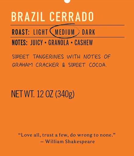 brazil cerrado medium roast coffee label