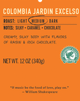 colombia jardin excelso medium roast coffee label