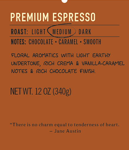 premium espresso medium roast coffee label